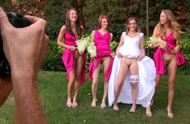 Bride triple teamed by her hot lesbian bridesmaids